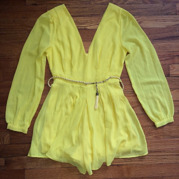 Yellow Long Sleeve Shorts Jumper with Belt - Picture 2 of 3